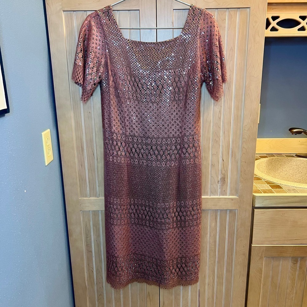 Molly Malloy Evening Size 12 Vintage Faded Plum Lace Overlay Sparkly Underlay